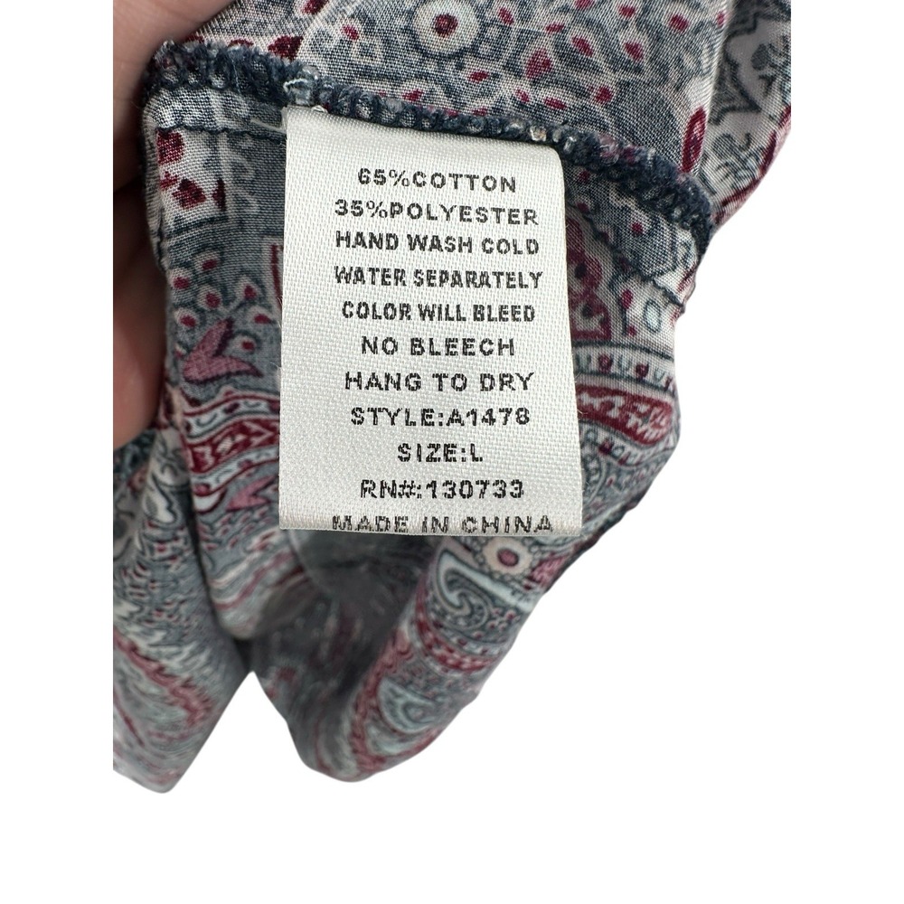 Umgee Top Shirt Blouse Womens L Paisley Boho Peasant Hippie Eclectic Flowy Retro - Picture 6 of 8